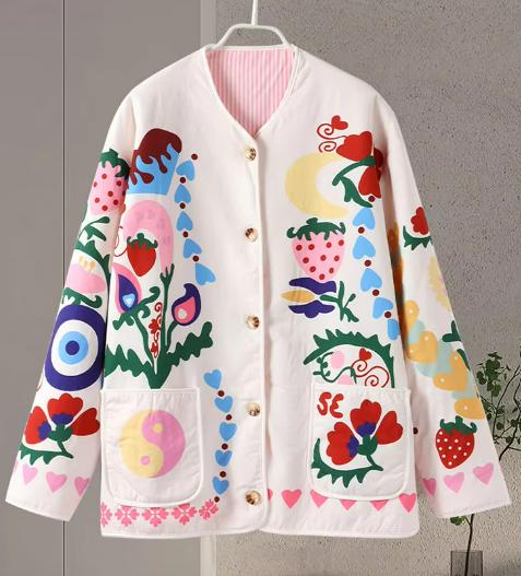 Printed Pocket Cotton Jacket Women