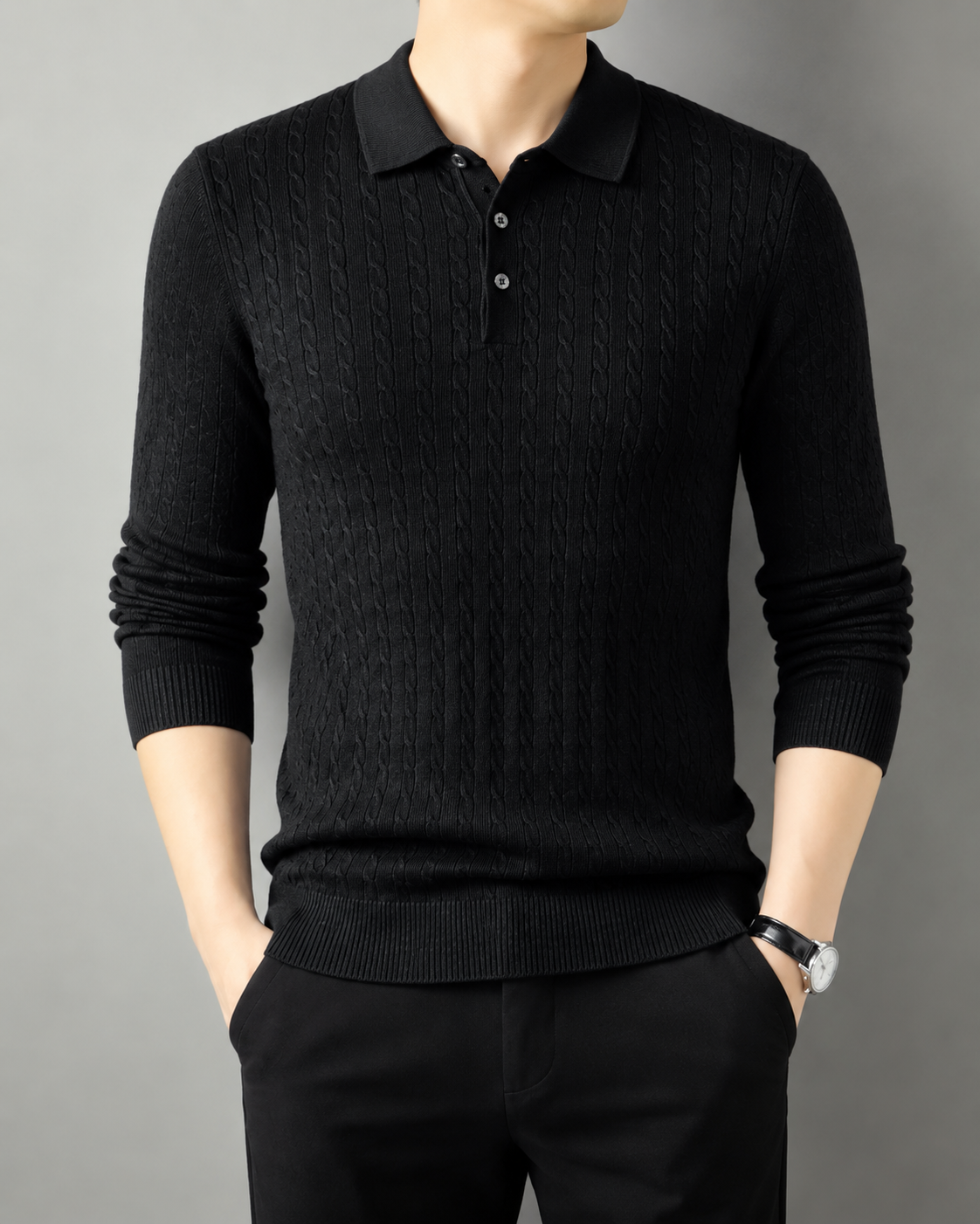 Men’s Cable-Knit Collared Sweater