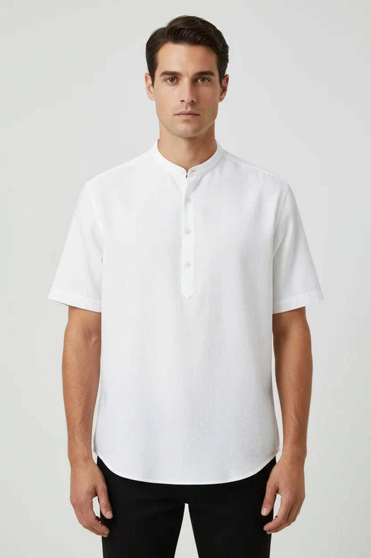Men’s Lightweight Henley Shirt with short sleeves and button neckline in a relaxed fit for casual summer wear