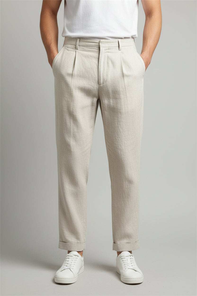 Men’s relaxed linen trousers lightweight straight-leg casual wear