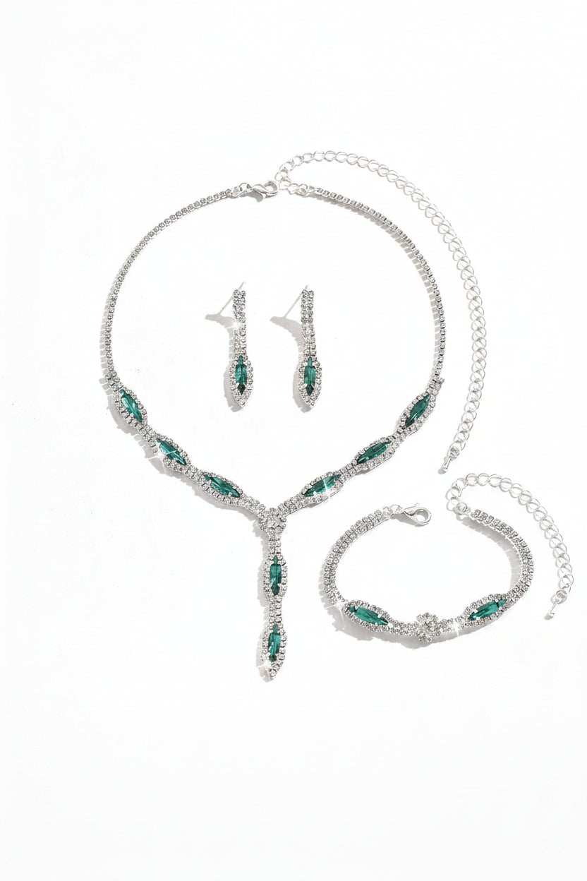 Veloran Elegant Y-Drop Chinese wedding bridal jewelry set with silver-tone necklace, earrings, and bracelet