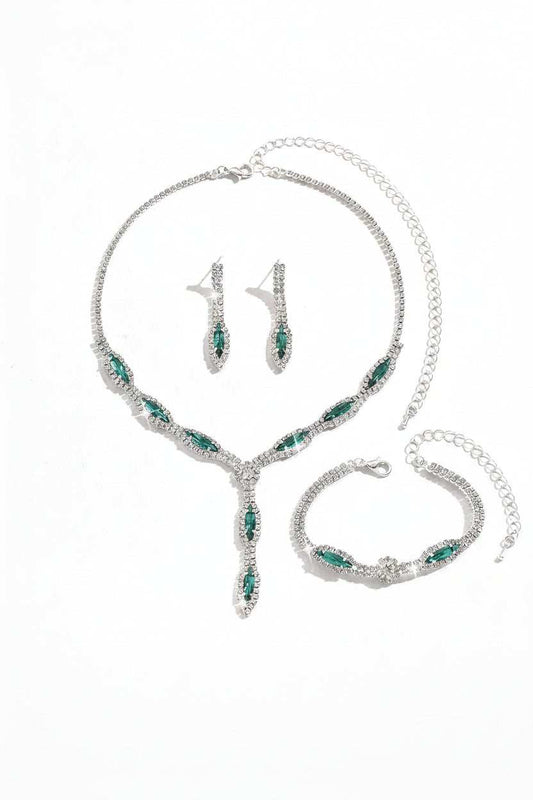 Veloran Elegant Y-Drop Chinese wedding bridal jewelry set with silver-tone necklace, earrings, and bracelet