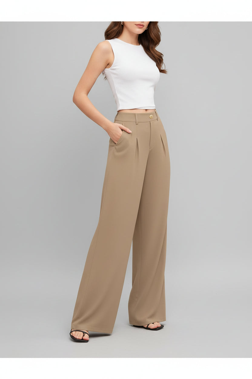 Women’s khaki high-rise wide-leg pants side view