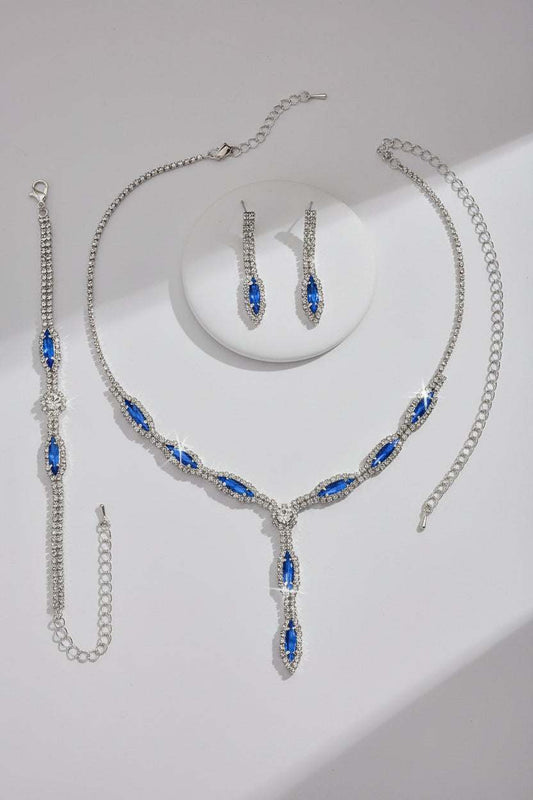Veloran elegant Y-drop Chinese wedding bridal jewelry set with necklace, earrings, and bracelet in silver-tone finish