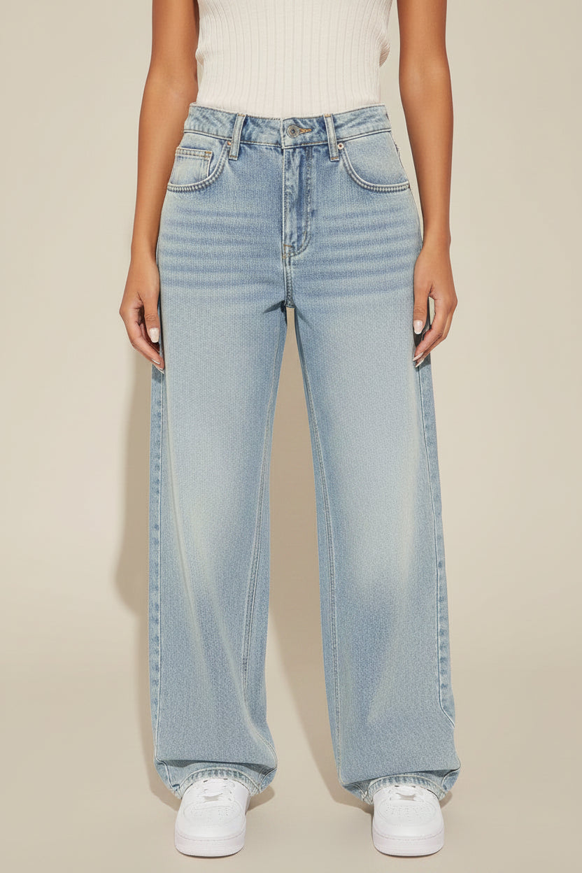Veloran women's washed wide-leg jeans in grey
